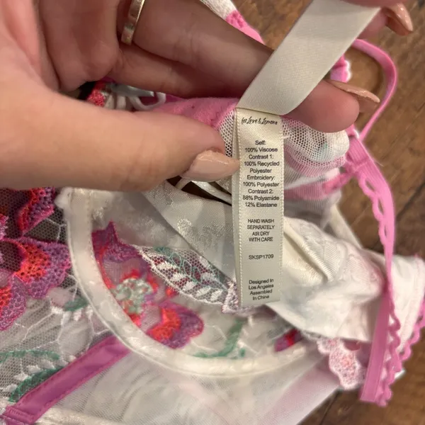 For Love & Lemons Festival Lingerie Floral Mini Slip Dress Sz Large Satin Ivory - Image 6
