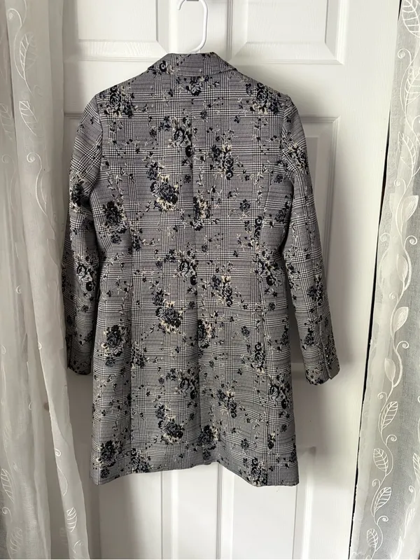 Calvin Klein double-breasted long blazer trench jacket floral print women sz 4 p - Image 8
