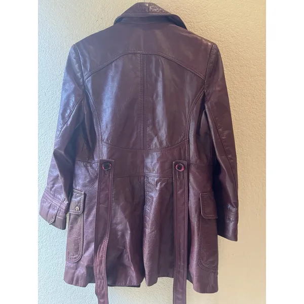 Vtg‎ Etienne Aigner Leather retro Jacket Sz 14 Burgundy Belted Button Front - Image 14