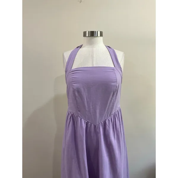 ZESICA Blue Halter‎ Midi Dress Pockets Smocked Back Cottagecore Size Medium - Image 5