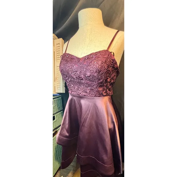 My Michelle Plum Purple Lace Sequin Fit and Flare Homecoming Dress Size 3 - Image 2