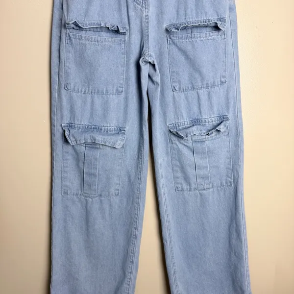 Women's Cargo Jeans Small Light Wash Blue Y2K Wide Leg Multi Pocket Utility - Image 5