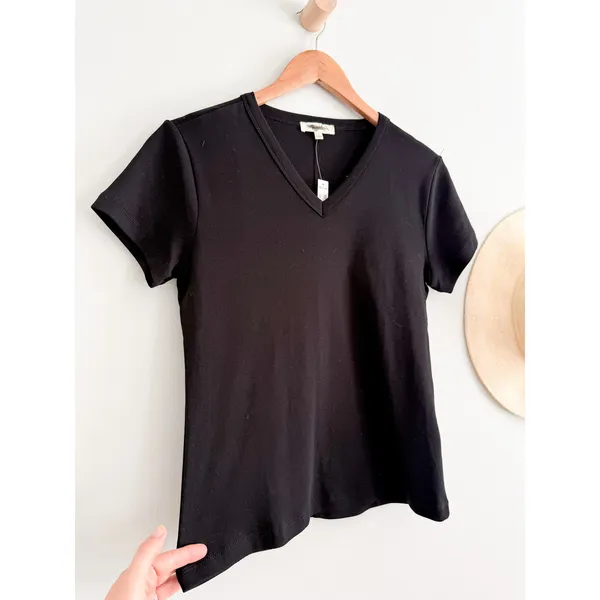 Madewell | NWT 90s V Neck Baby Tee Black Compact Cotton Fitted | Sz L - Image 3