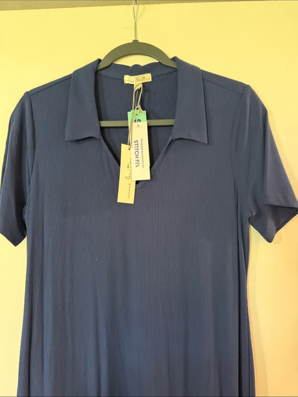 nine britton Navy Short-Sleeve Polo Collar Maxi Dress with V-Notch - Image 5