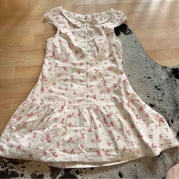 FREE PEOPLE NWOT‎ White Beasley Mini Dress Floral Heart Print Size Small - Image 2