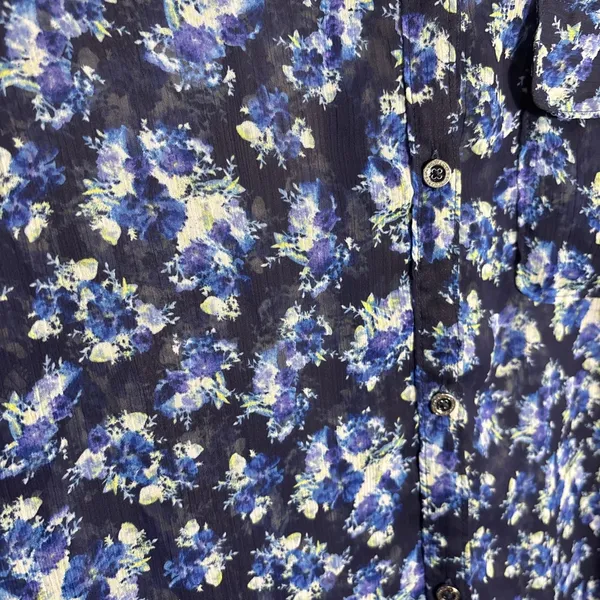 Liz Claiborne Long‎ Sleeve Blouse XL Blue Sheer Floral Button Top Cottagecore - Image 3