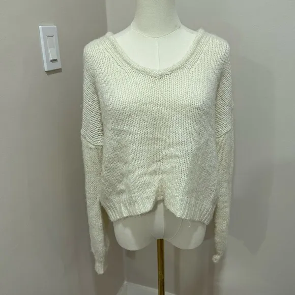 Madewell‎ Womens Cream Chunky Knit V-Neck Pullover Sweater XS Ivory Relaxed Fit - Image 2