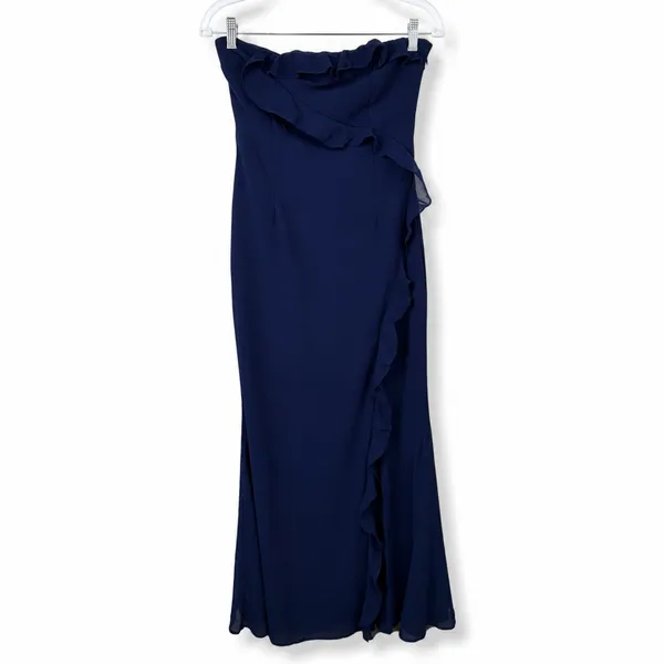 NEW Lulus Excellent Sensation Navy Strapless Ruffled Mermaid Maxi Dress Medium - Image 5