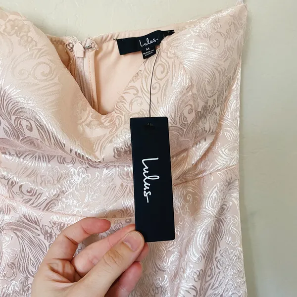 NWT Lulu’s True Romance Light Pink Floral Satin Jacquard Strapless Dress - Image 7