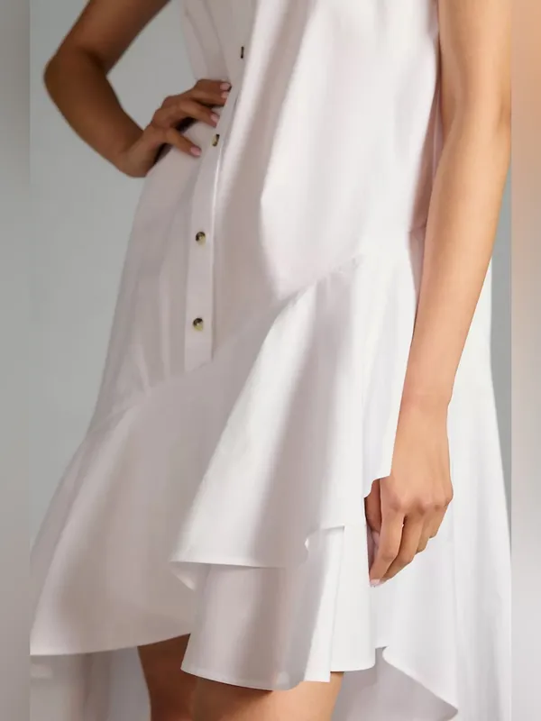 Anthropologie Maeve Sleeveless Button Down Tiered Ruffle White Midi Dress S - Image 4