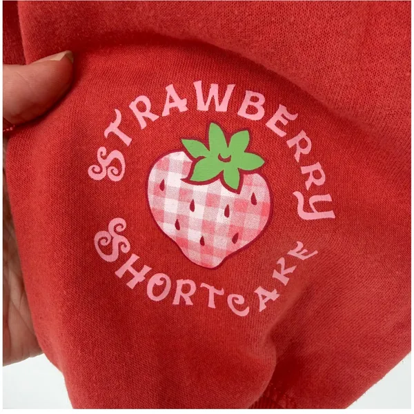 Strawberry Shortcake Hoodie Women XL Red Retro 80s Kidcore Gingham Loungewear - Image 2