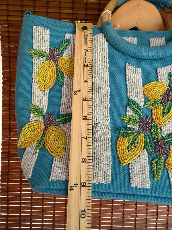 Sol and Mer Beaded Lemon Stripe Canvas Tote Crossbody Bag NWT - Image 4