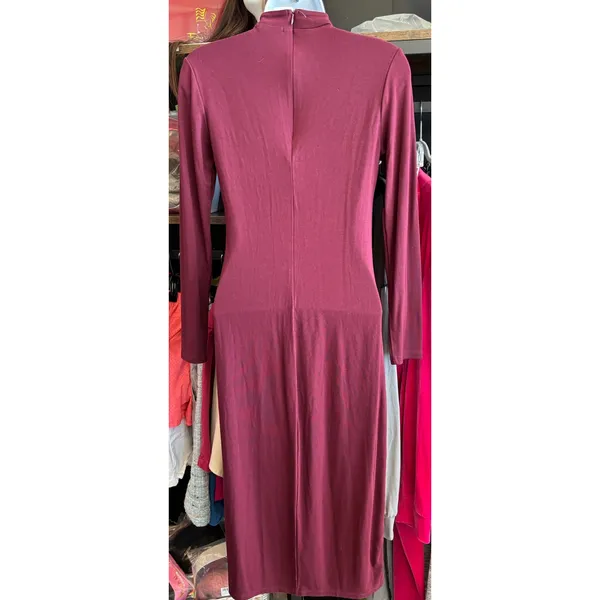 Halogen‎ Burgundy Mock Neck Long Sleeve Midi Dress Side Slit XS - Image 3