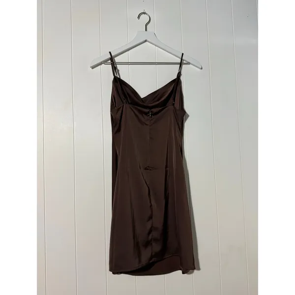Urban Outfitters Mallory Cowl Slip Mini Dress Satin Sheen Brown - Image 3