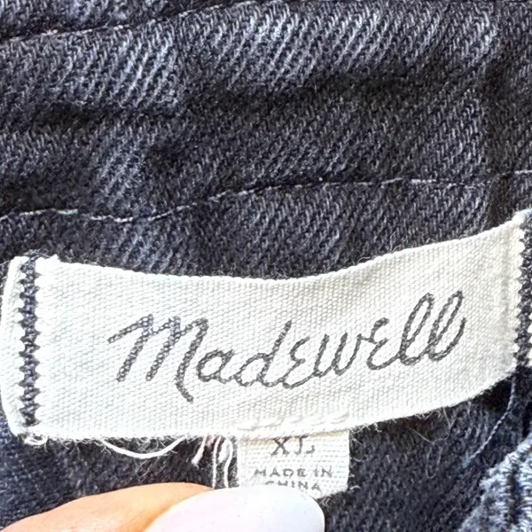 Madewell Denim Short Overalls Black‎ Wash Raw Hem XL Women's Shortalls - Image 3