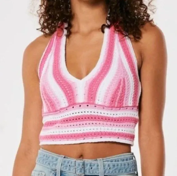 Hollister Pink crochet Halter Top - Image 2