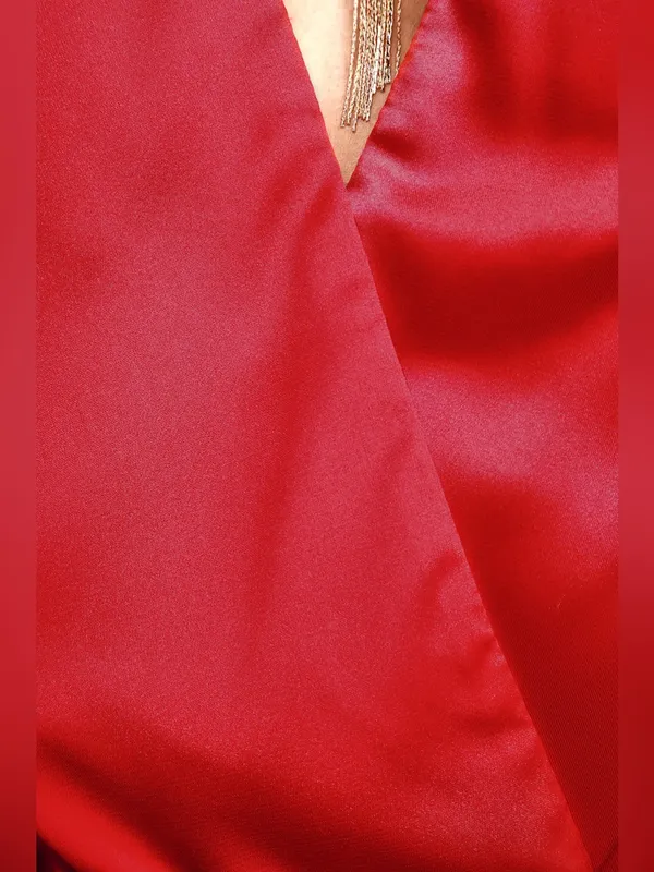 Lulus Prize Winning Red Satin Faux Wrap Bodysuit Size Small NWT - Image 5