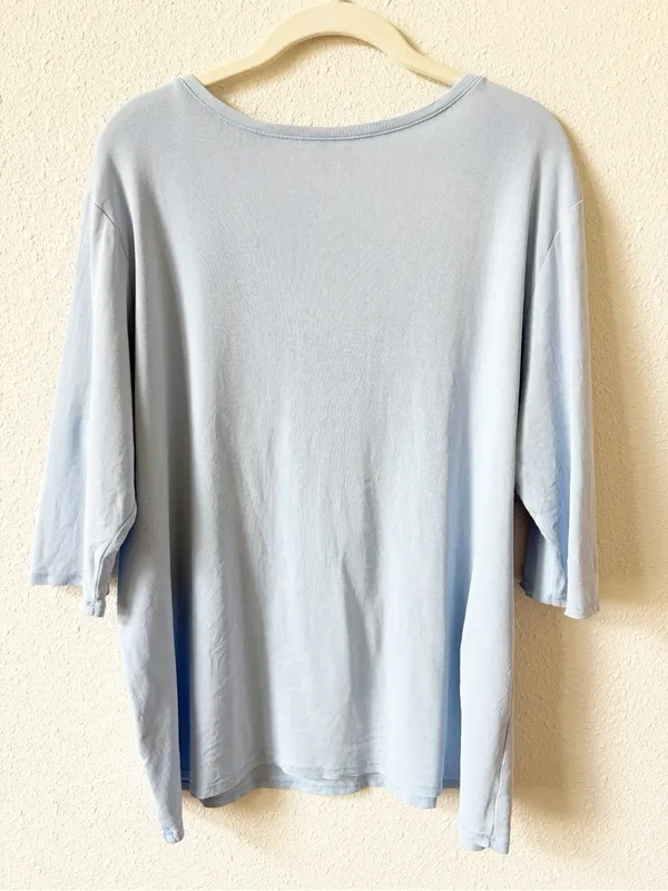 Eileen Fisher 100% Organic Cotton V Neck Top Pale Blue Size XL Minimalist - Image 2