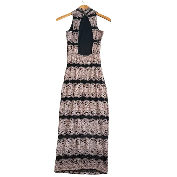 Privy Size S High Neck Lace Bodycon Maxi Dress Black Gold Special‎ Occasion NYE - Image 7
