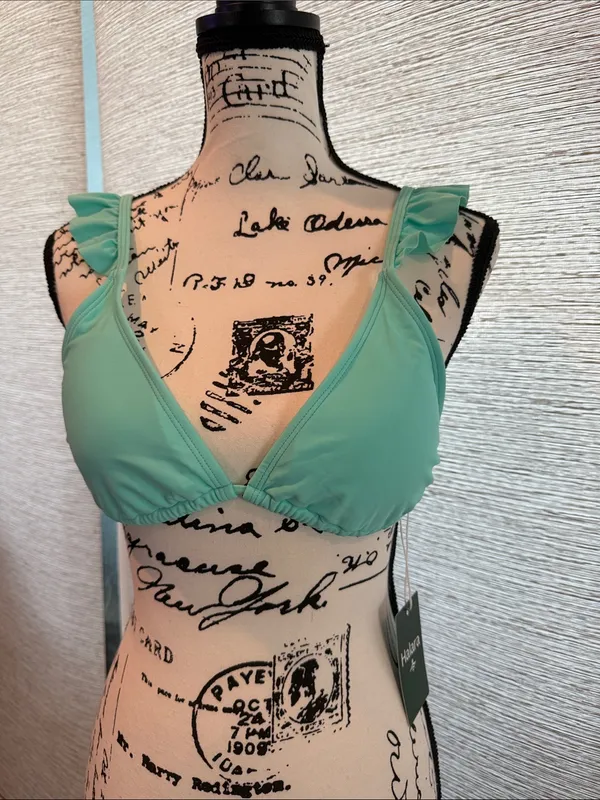 HALARA Mint Green Ruffle Tie-Back Triangle Strap Bikini Top - Image 2