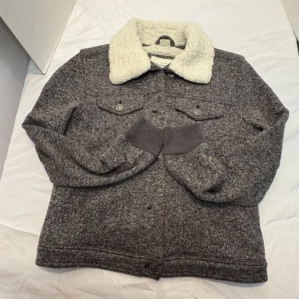 Abercrombie & Fitch Jacket Women's S Gray Knit Sherpa Lined Trucker - Image 7