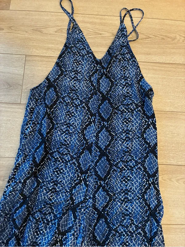 Free People Women’s Snakeskin Open Back Blue Jumpsuit Wide Leg Size S - Image 3