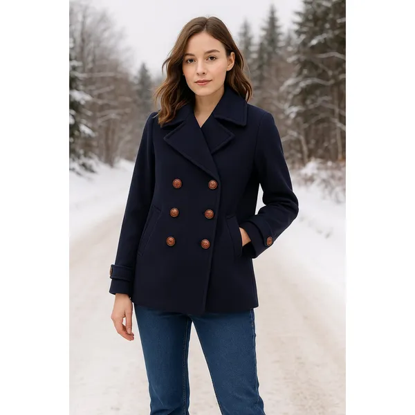 & Other Stories Manteco Wool Double Breasted Peacoat Navy Size 6 - Image 10