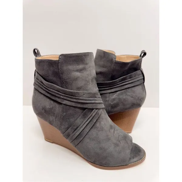 Journee Collection Womens‎ Size 11 Gray Sabeena Booties Wedge Heel Zip - Image 3