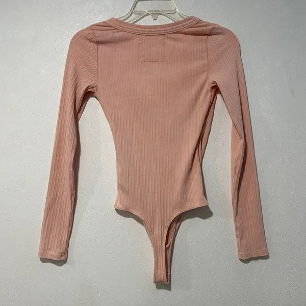 Aerie Ribbed Wrap Bodysuit XS Pink Long Sleeve Ballet Core NWT - Image 4