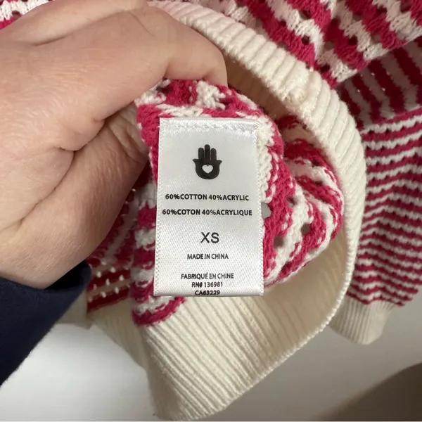 Spiritual Gangster Women’s Chunky Knit Striped Crewneck Sweater Pink/White XS - Image 9