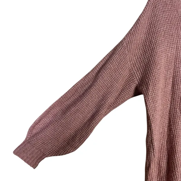 American Eagle Waffle Knit V-Neck Sweater Pink Oversized Balloon Sleeve Size M - Image 4