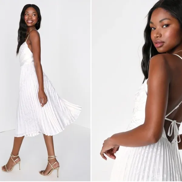 LULU's Bridal Shower Reception Elopement White Flowy Wedding Midi Dress NWOT - Image 2