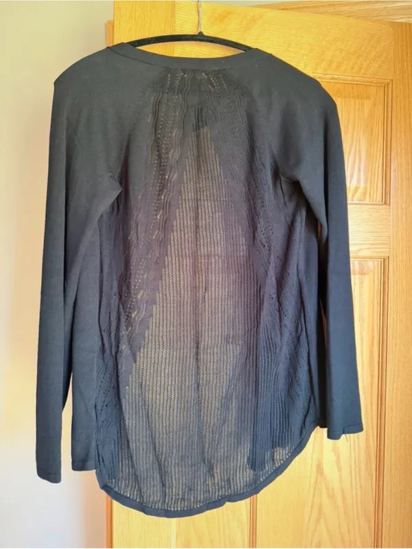 Maurices Long Sleeve Pointelle Back Open Front Cardigan Sweater Black Small - Image 9