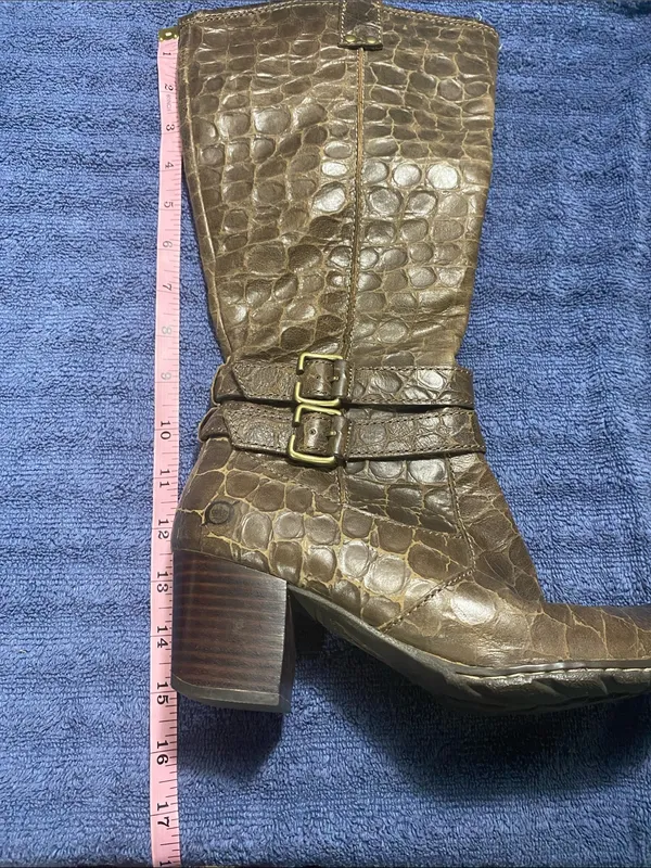 Born Brown Croc-Embossed Mid-Calf Buckle Boots - Image 6