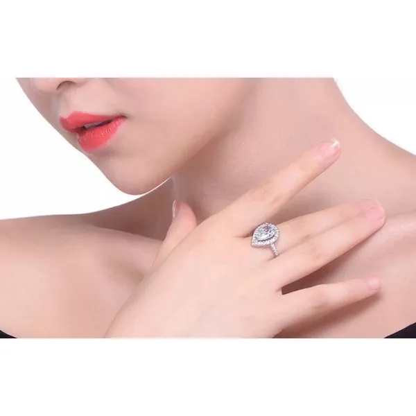 Boutique NEW Women's 3Ct Rhodium S925 Pear Halo‎ Teardrop Engagement Ring, Size 7 - Image 10