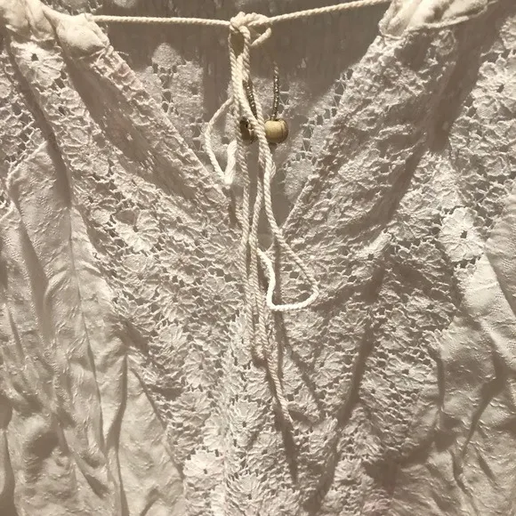 Free People Sz XS Lace Panel Rayon Peasant Blouse Tie Front White Boho Peasant - Image 3
