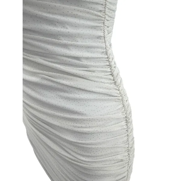 Lucy in the Sky White Ruched Cowl Neck Shimmer Bodycon Mini Dress‎ Womens Small - Image 3