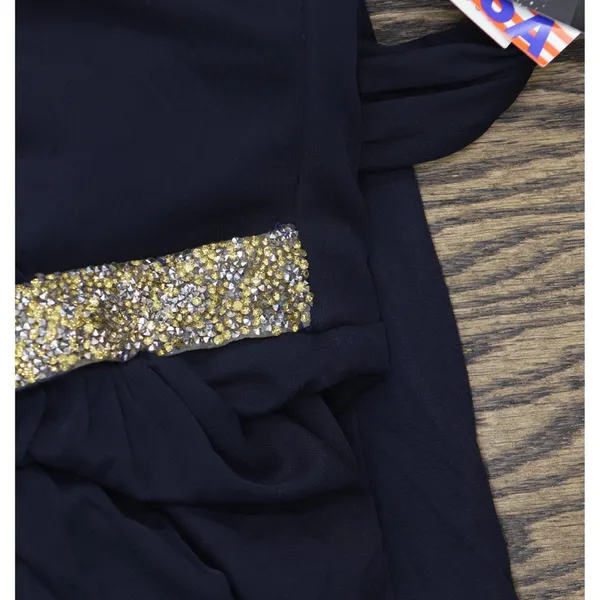 Blondie Nites Juniors One Shoulder Rhinestone Band Gown Dress Navy Blue 5 - Image 5