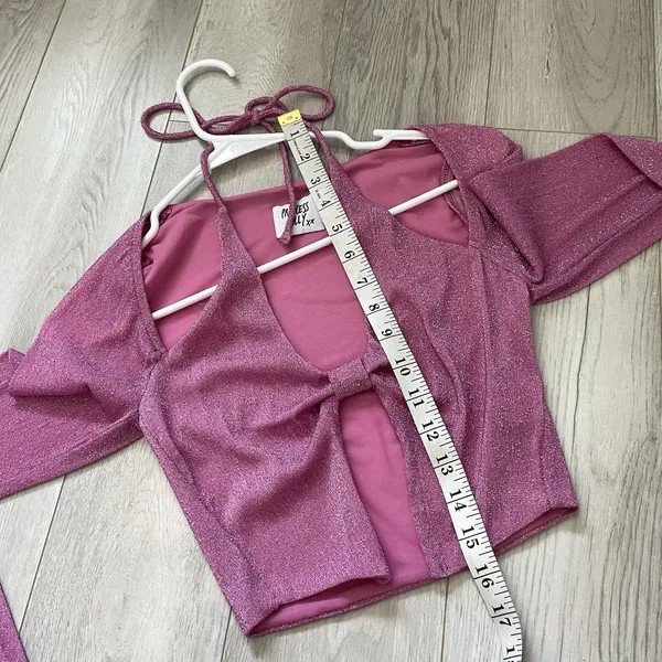 Princess Polly Top halter open long sleeve crop sparkly womens Pink (size 2) - Image 6