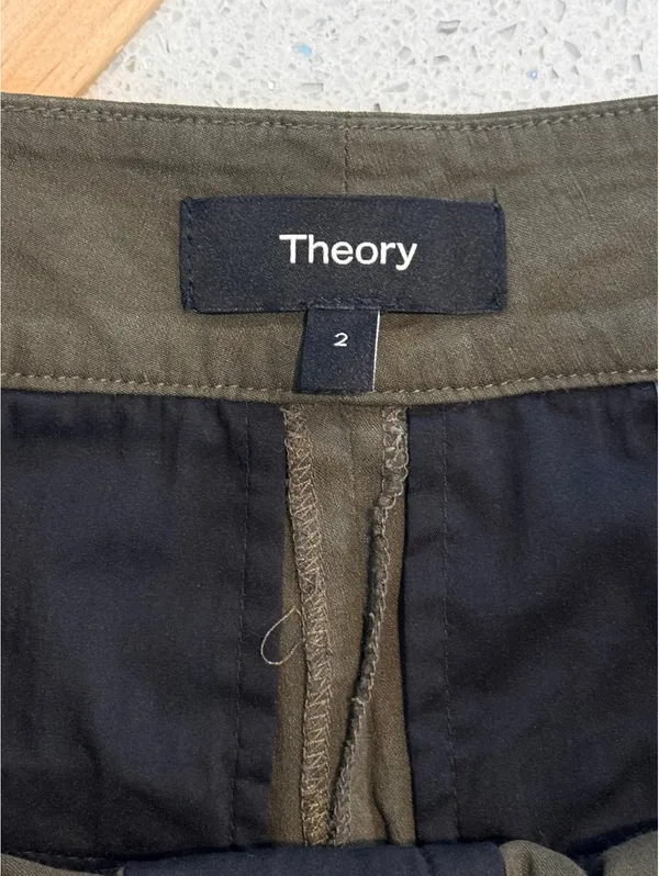 Theory Olive Green Stretch Crepe Wide Leg Cropped Pants High Rise Size 2 - Image 4
