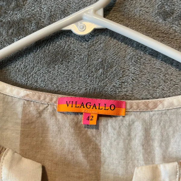Vilagallo‎ Women’s Cotton Linen Blend Dress Size 42 (Medium) Blue Tan White - Image 3