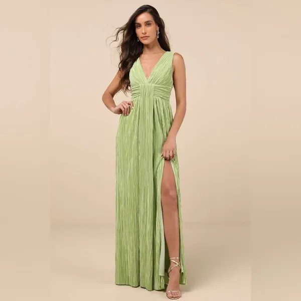 LULU’S Melitta Lime Green Plisse Sash Maxi Dress - Image 4