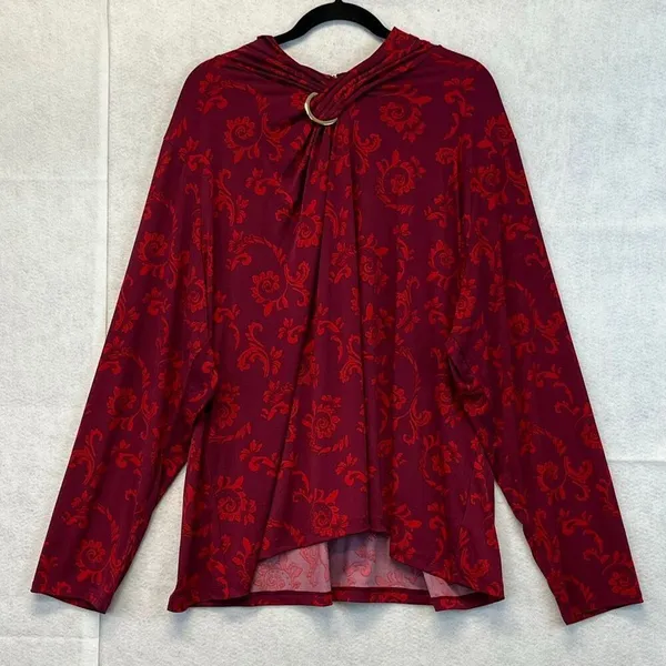 NWT‎ LIZ CLAIBORNE Women’s Career Blouse 3X Magenta Scroll Long Sleeve Stretch - Image 4