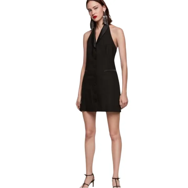 ZARA Halter Black Shawl Collar Tuxedo Dress Black Size Medium - Image 4