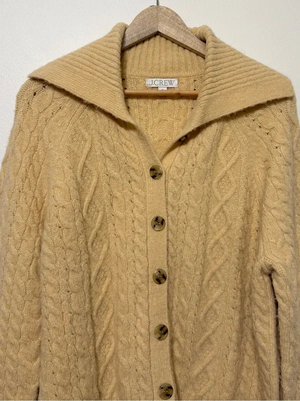 J. CREW Collared Cable Knit Cardigan Size XL Sweater Cream Fall Winter CC004 - Image 4
