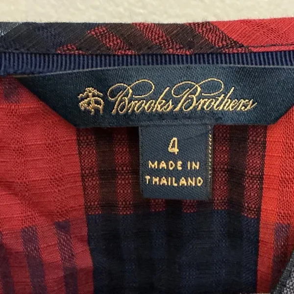 Brooks Brothers Womens Red Blue Plaid Cotton 3/4 Sleeve V-Neck Tunic Top Size 4 - Image 4