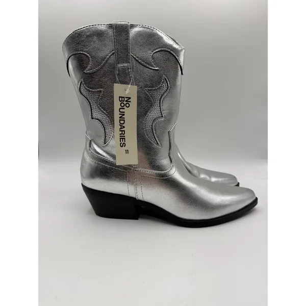 No Boundaries Western Boots Size 11 Metallic Silver Concert Festival Cowgirl - Image 2