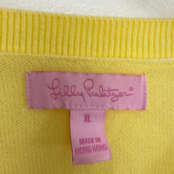 Lilly Pulitzer Cardigan Womens S/M Yellow White Cotton Open Front Knit Sweater - Image 6