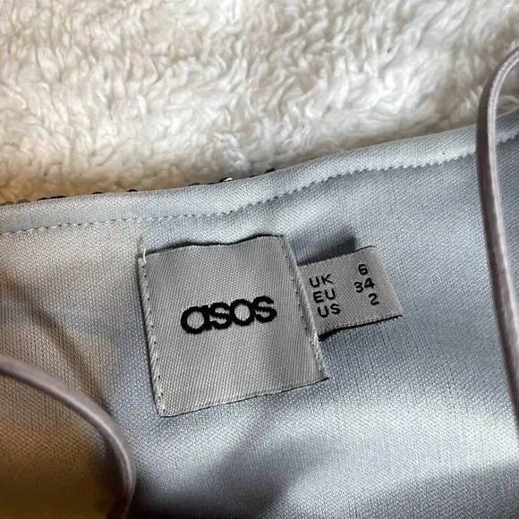 ASOS Silver Sequin Tank Dress XS Mini Prom Homecoming Dance Metallic V-Neck - Image 2