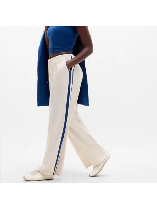 Athleta Pant‎ MVP Mid Rise Side Stripe ivory blue Size Large - Image 3